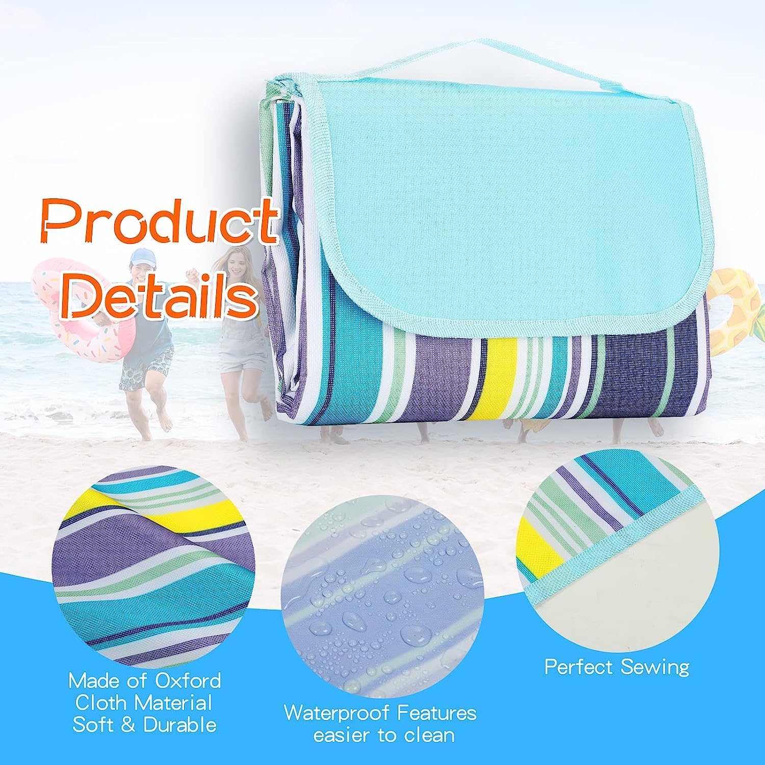 Oxsam Picnic Blanket Waterproof Beach Rug 200150Cm Large Beach Picnic Mat With Portable Handy Tote For Travel Sports Home Yoga P